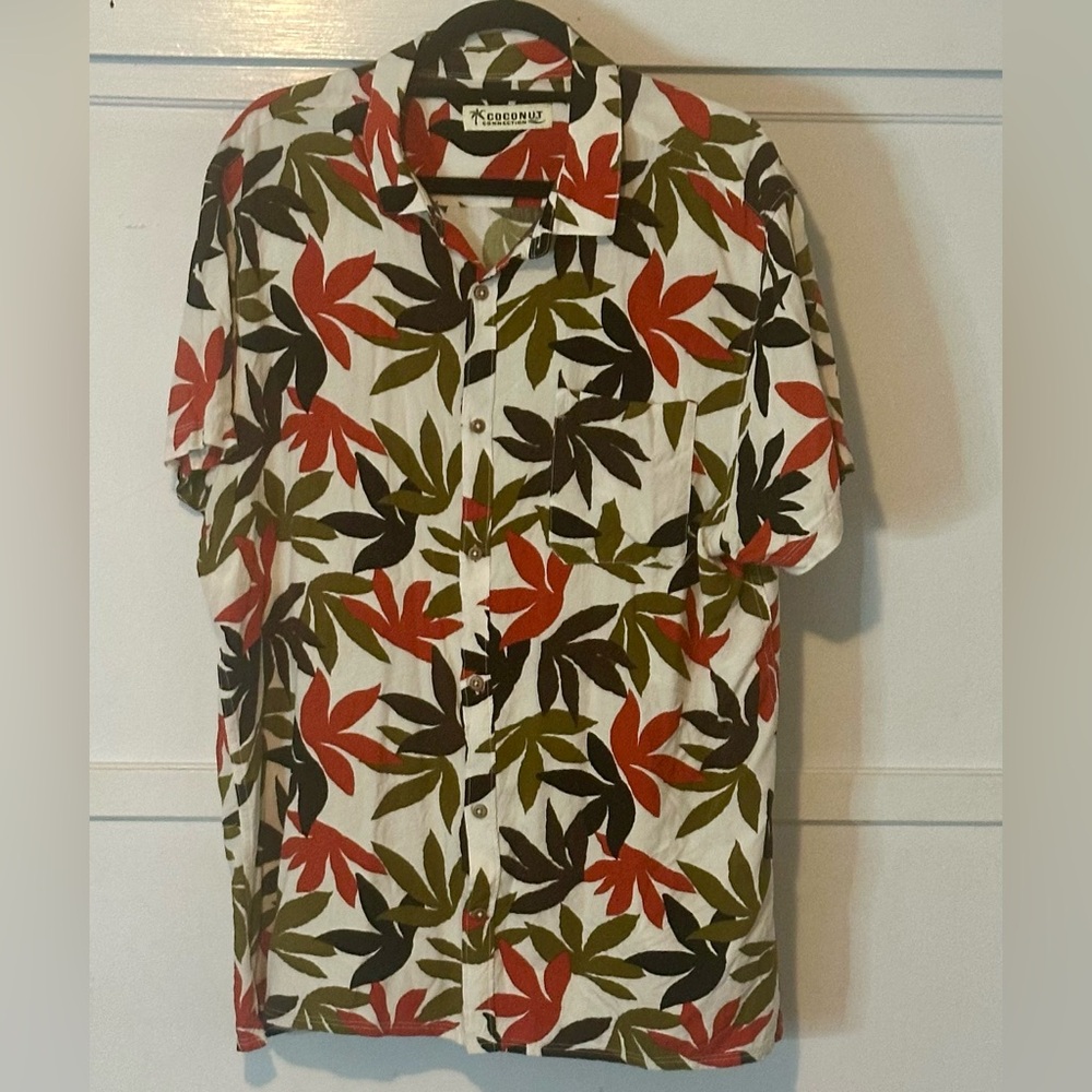 Men’s Button-Down, Tropical Print, Size XL